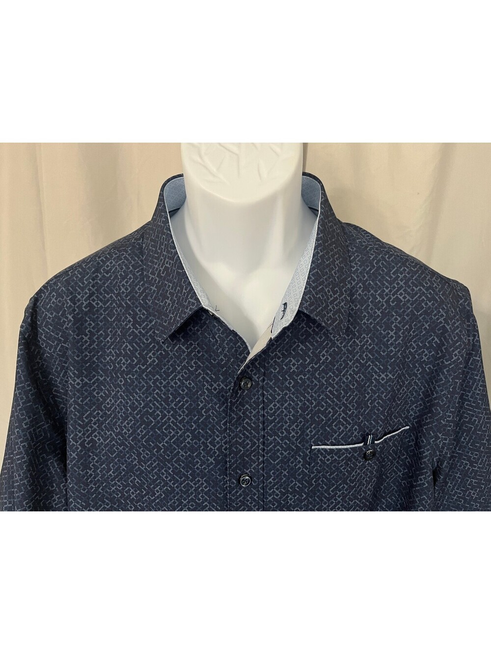 7 Diamonds Men's Blue White 4-Way Stretch Short Sleeve Shirt XL EUC